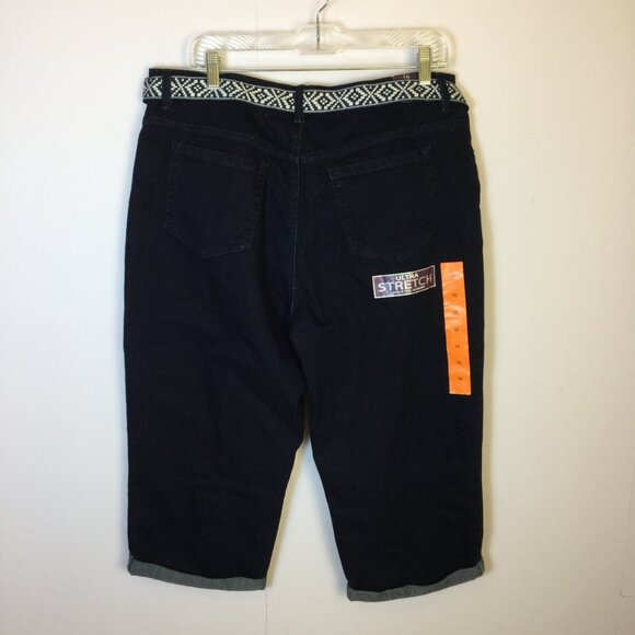 New! Gloria Vanderbilt Amanda Capri Jeans Sz 16 Womans Dark Blue Mid Rise Belted - Picture 2 of 16